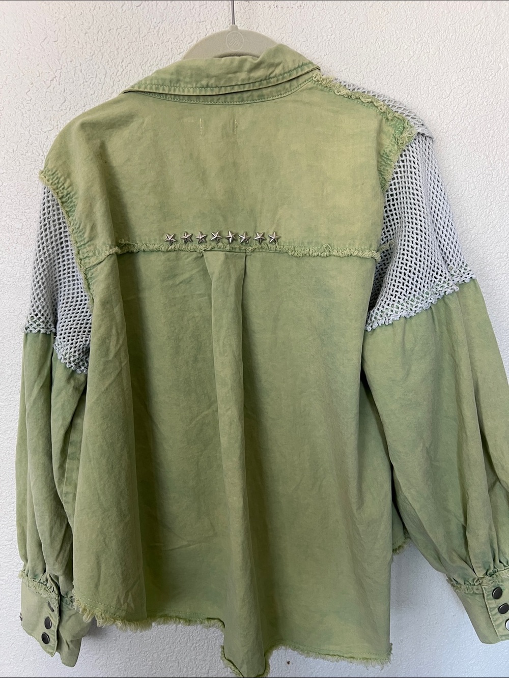 P.O.L Green Button Front Mixed-Media Shirt Jacket Sz Medium - Picture 5 of 6